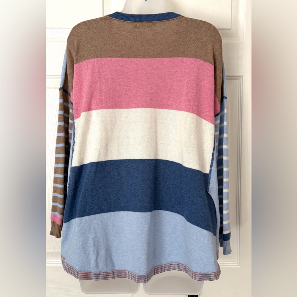 ZAKET & PLOVER Crew Neck Stripe Colorblock Cashmere Blend Sweater Womens Large - Picture 3 of 13
